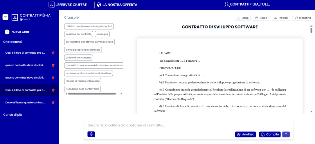 Crea modifica contratto